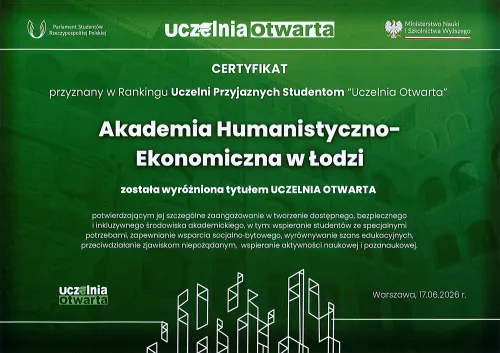 2. miejsce w Rankingu „Uczelnia Otwarta 2025"